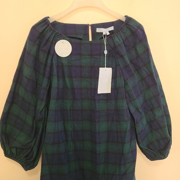 NWT Hill House Araminta Dress Tartan Green Blue Stewart Plaid Size M - Picture 7 of 9